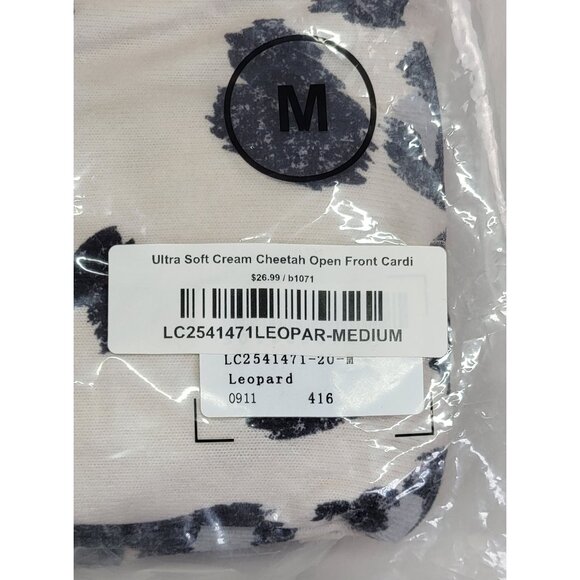 Cardigan Leopard Ultra Soft Cream Black Open Front Hood Lightweight Womens Med - Picture 7 of 8